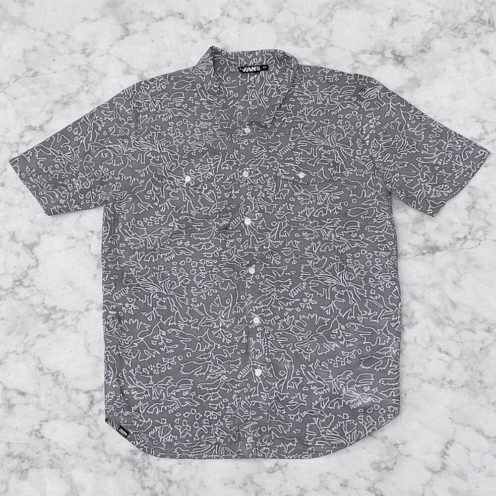 Vans Abstract Print Button Down Shirt Men’s XXL Short Sleeve Gray